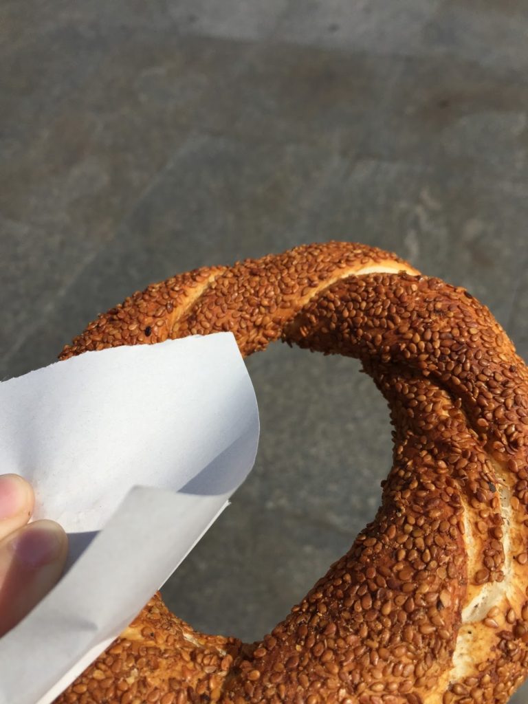 Trying some 'simit' bread