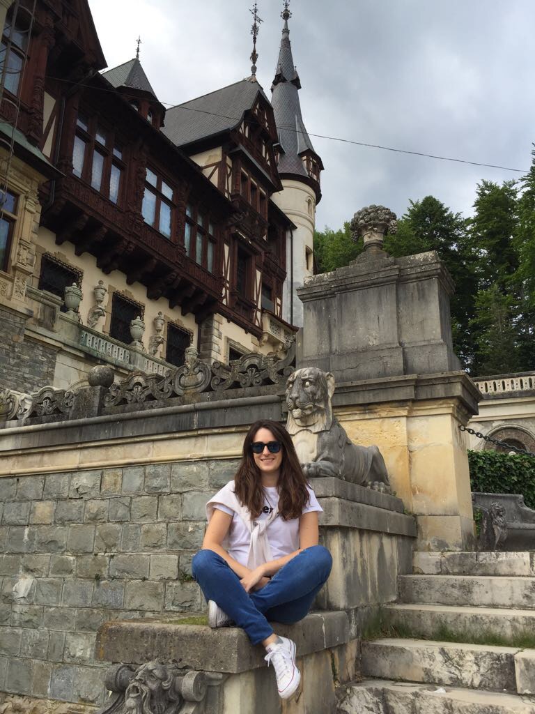 Posing in front of Peleș Castle
