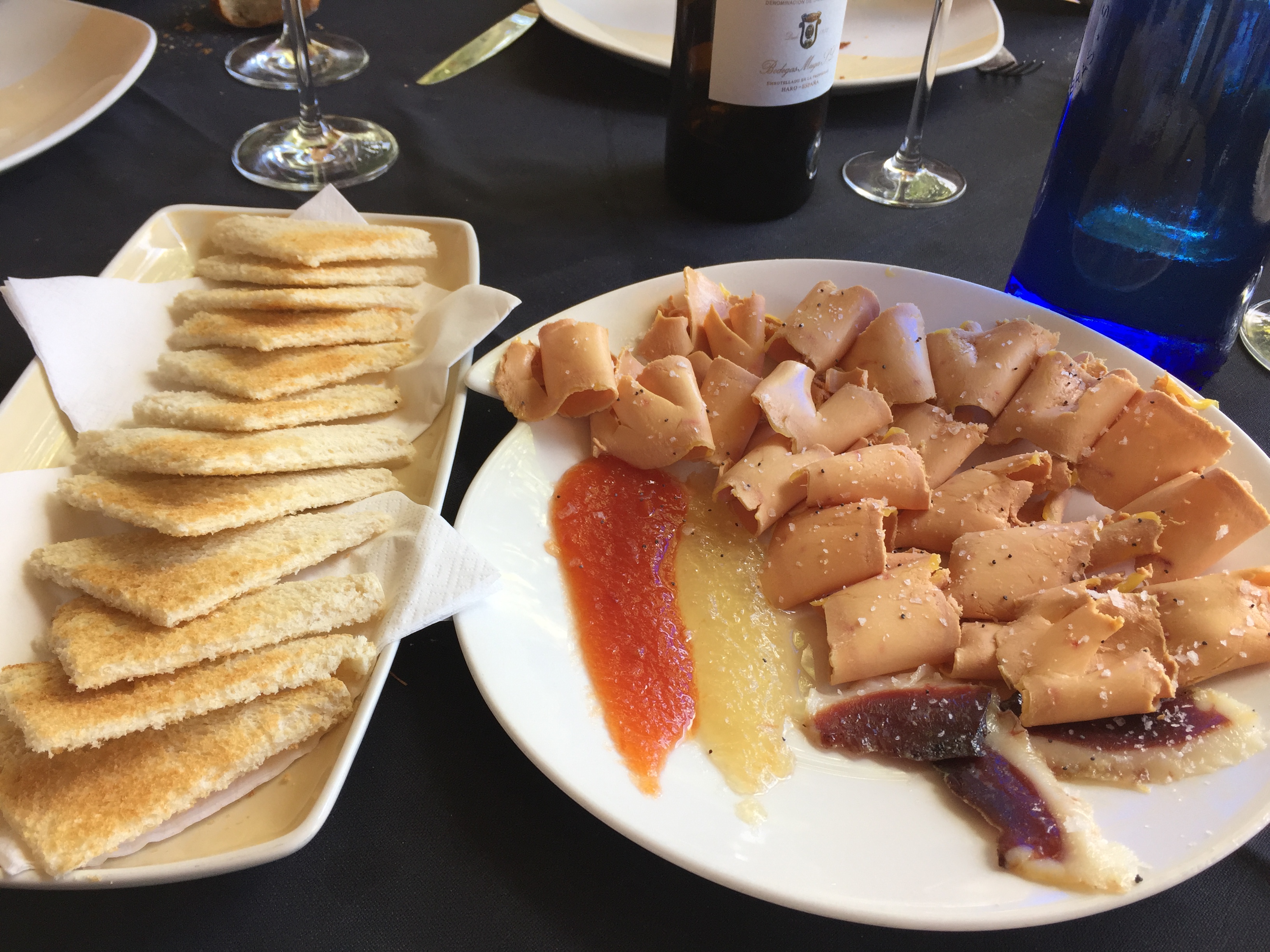 Foie and toasts Enjoying some delicious Spanish gambas from Huelva at Sala restaurant