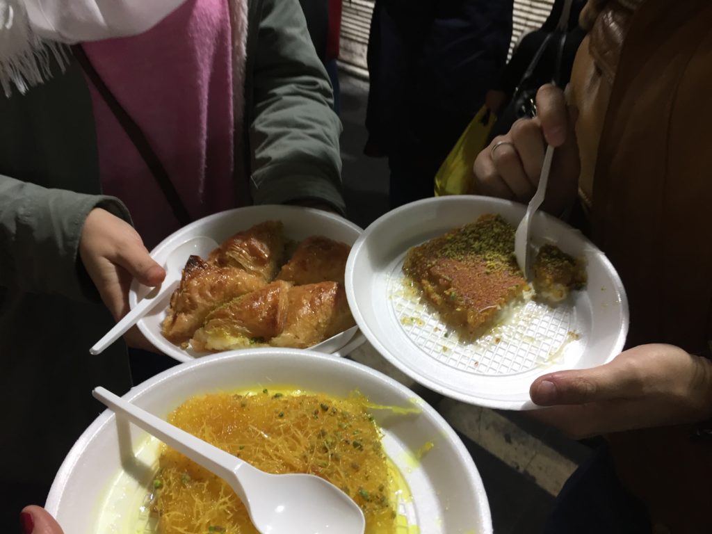 Trying a delicious knafeh