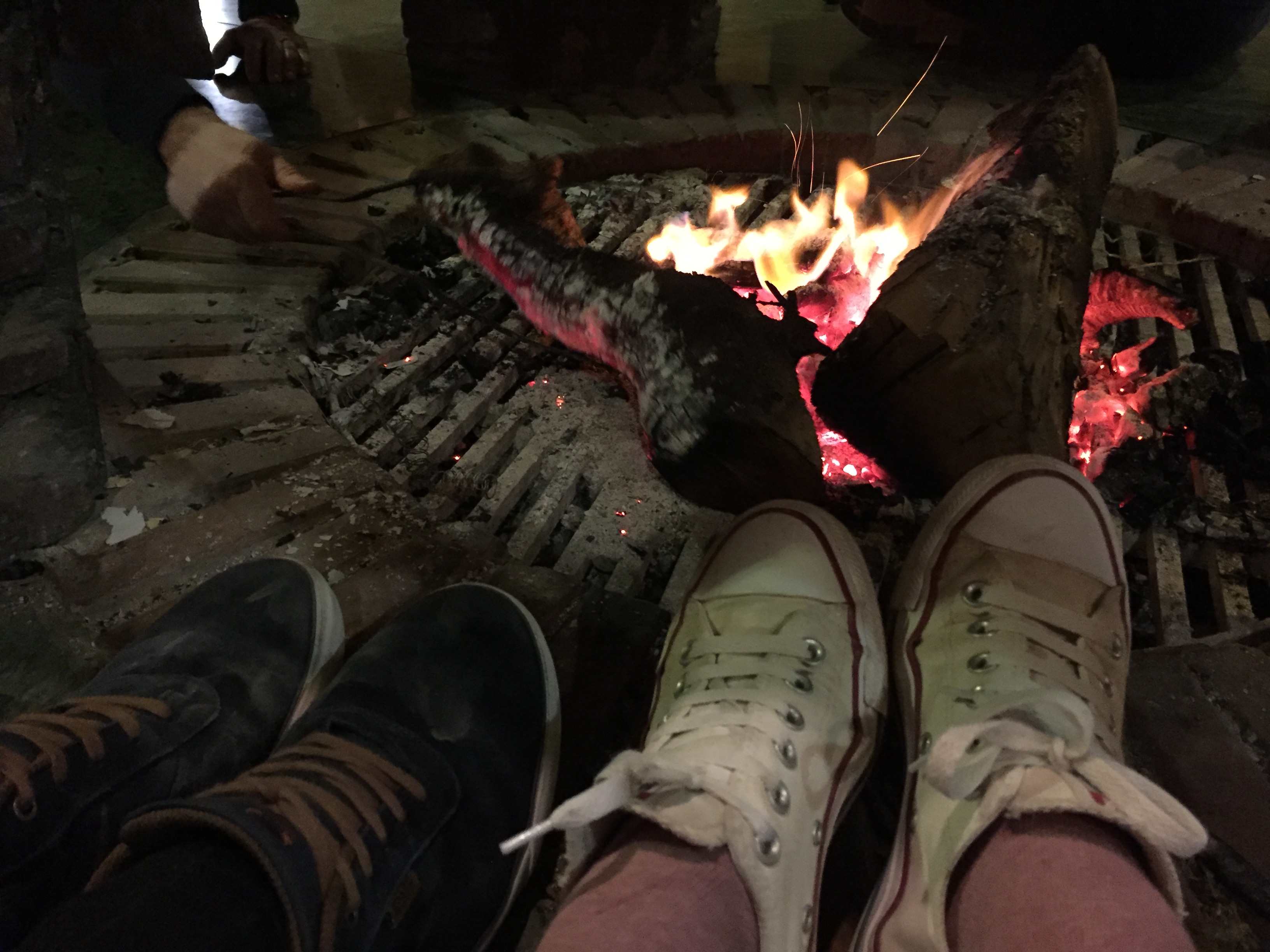 Warming up our feet at the camp