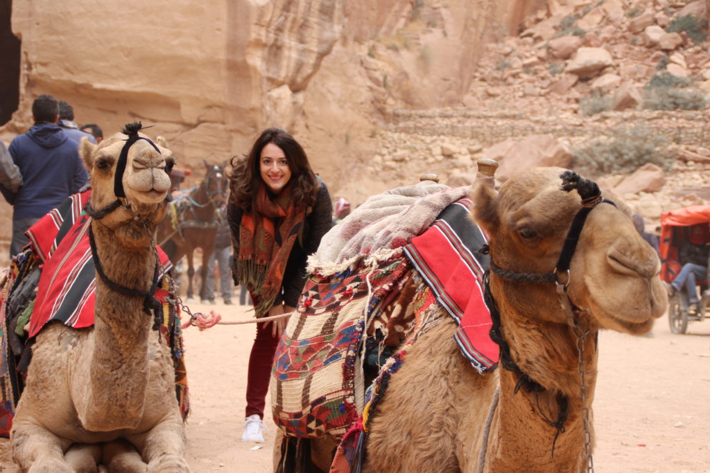 Posing with the camels