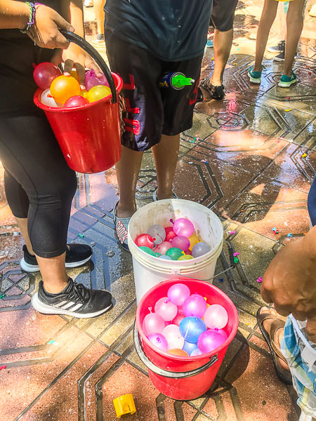 Water balloons ready for action during 'Lunes de Barras'