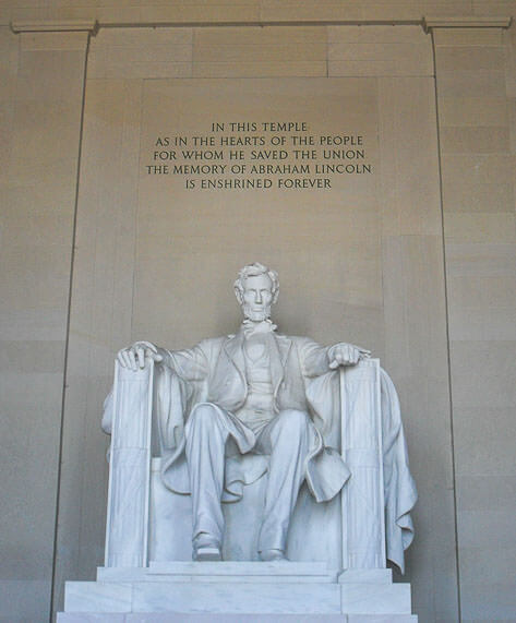 The statue of Abraham Lincoln in the Lincoln Memorial