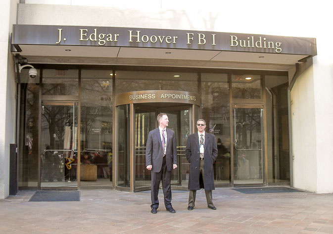 Agents in front of the FBI building in Washington DC