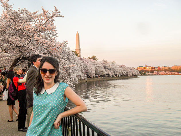 Posing along the Tidal Basin promenade during my first Cherry Blossom in DC
