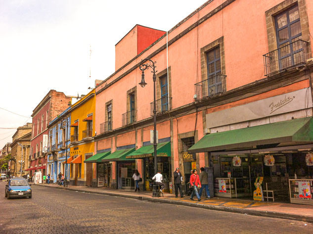 A colorful street in the old district of Mexico City