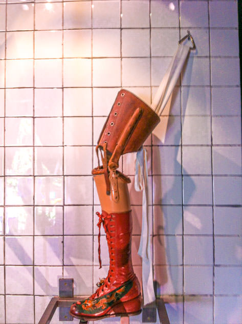 A prosthesis used by Mexican artist Frida Kahlo