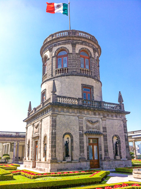 The Mexican flag raises high in Chapultepec castle