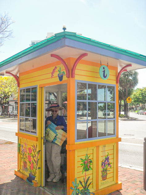 A colorful information stand in Coconut Grove