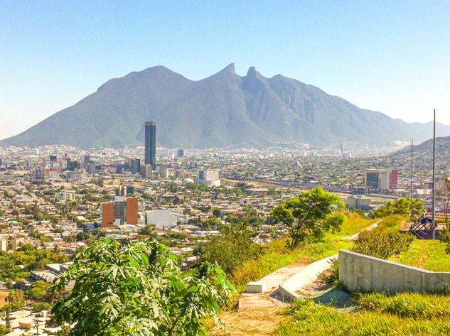 A view of Monterrey with Cerro de la Silla in the backdrop