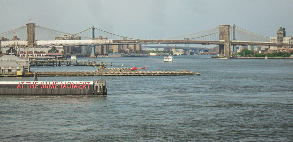 On the way to Staten Island by ferry with the Brooklyn Bridge in the background