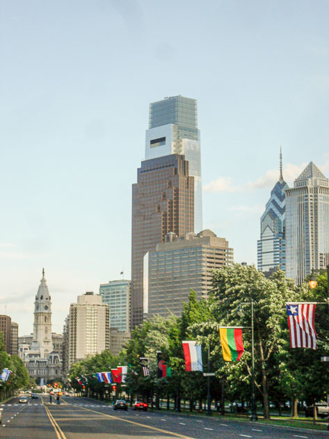 The Benjamin Franklin Parkway with the Philadelphia City Hall in the background