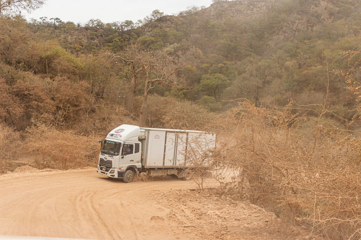 A truck on a dusty Bolivian road