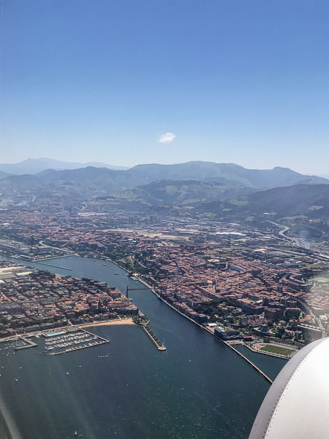 Aerial view of Puente Colgante (suspension bridge) between Portugalete and Getxo