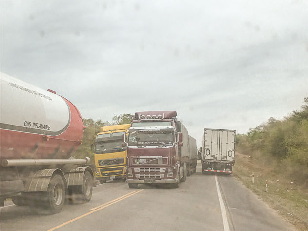 Trucks blocking the road in Villa Montes on our way to Santa Cruz