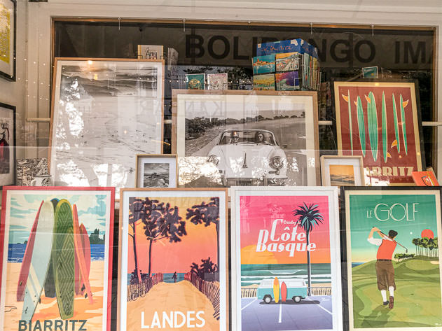 Vintage posters in a store in Biarritz