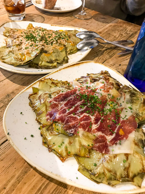 Artichokes with Serrano ham