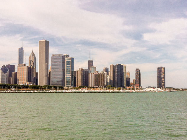 Chicago's impressive skyline by lake Michigan