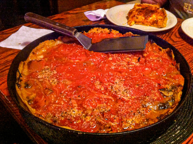 Trying Chicago's famous deep dish pizza at Pizzeria Due