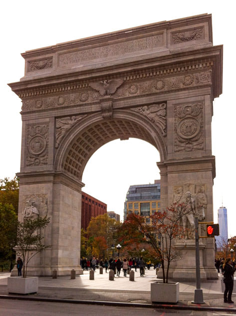 Washington Square Arch with the Freedom Tower in the background