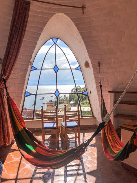 The upper floor featured colorful hammocks and a lovely view