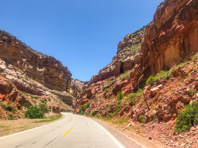 Driving through red canyons