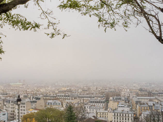 Grey winter skies over Paris in the month of December