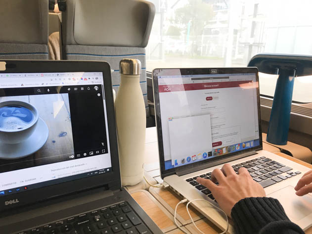 Working aboard the TGV train on our way to Paris