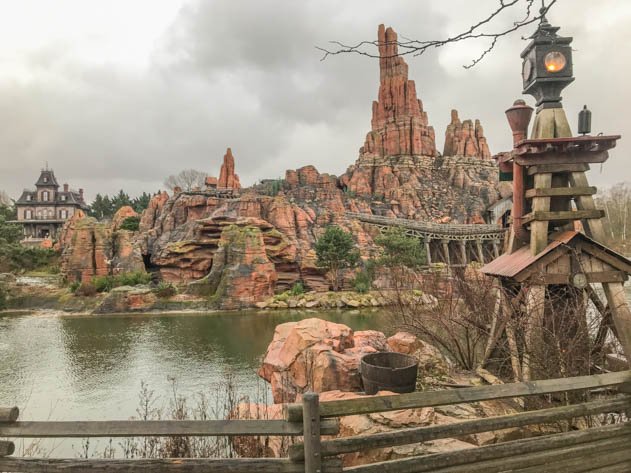 A glimpse of the Big Thunder Mountain rollercoaster in Frontierland