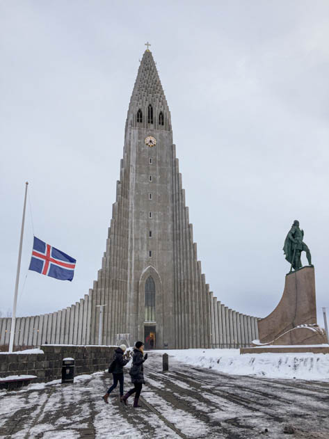 Locals passing by Hallgrímskirkja