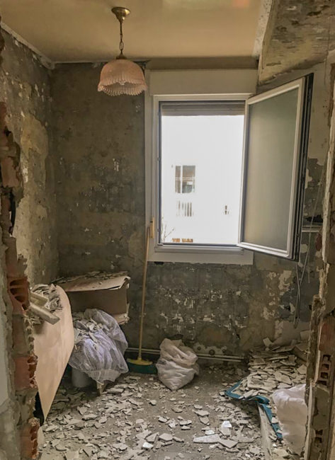 Demolished bathroom