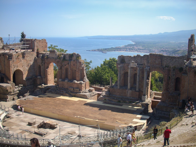 The Greek theater in Taormina overlooking the Sicilian coast