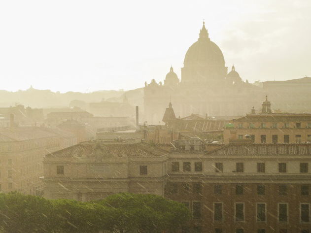 Rainy sunset over Vatican City captured from Castel Sant' Angelo