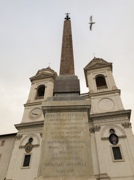 A bird flying over Chiesa della Trinità dei Monti in Piazza di Spagna