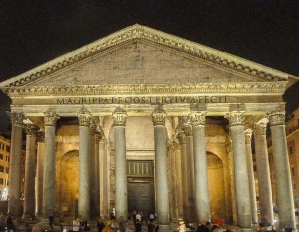 The Pantheon lit at night