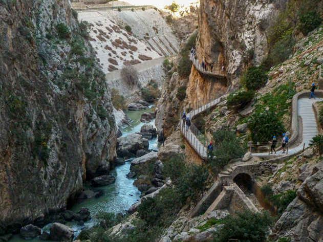 The Caminito del Rey walkway runs along the Guadalhorce river