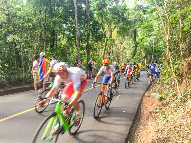 Cyclists riding in Tijuca National Park during the Summer Olympic Games