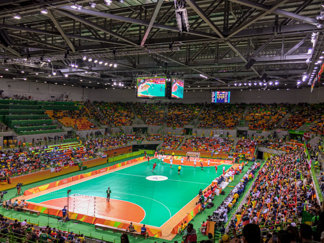 Watching a handball game during the Summer Olympic Games in Rio de Janeiro