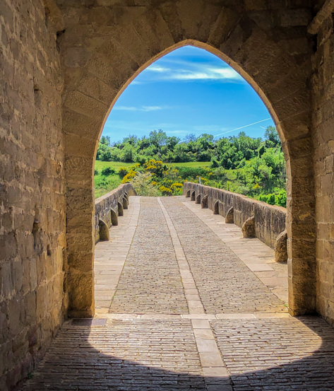 The famous medieval bridge in Puente La Reina through which many pilgrims go by