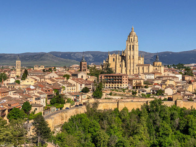 Panoramic view of monumental Segovia from the Alcázar