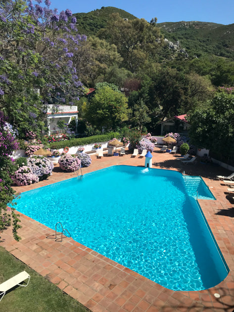 The beautiful swimming pool at Mesón de Sancho, our hotel in Tarifa