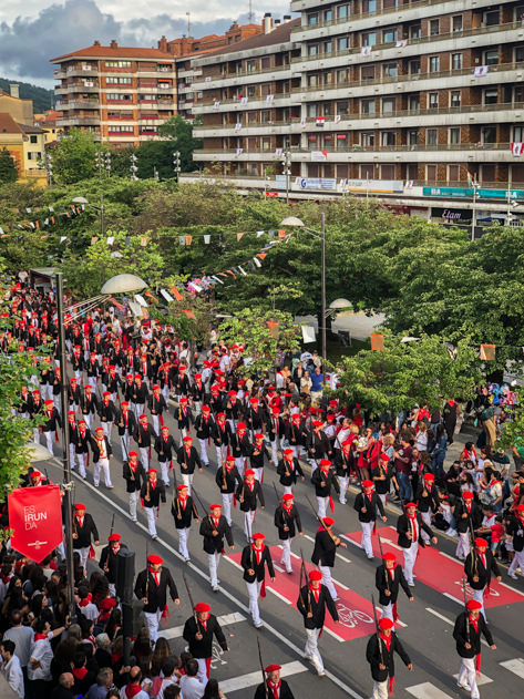 Troops parading along Paseo Colón (San Marcial 2024)