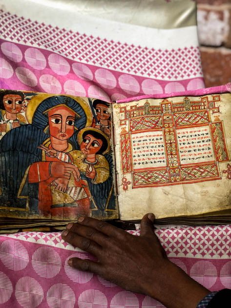 Delicate monastic book in Na’akuto La’ab Monastery near Lalibela