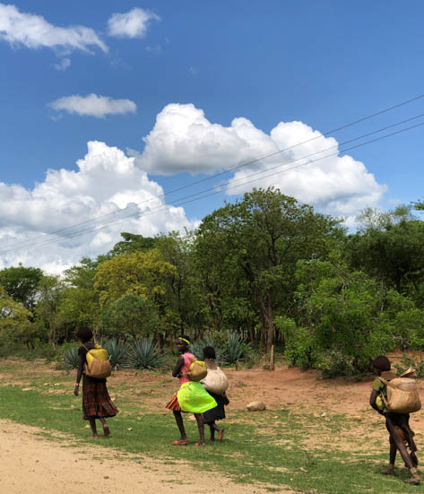 Hamer women walking by the road