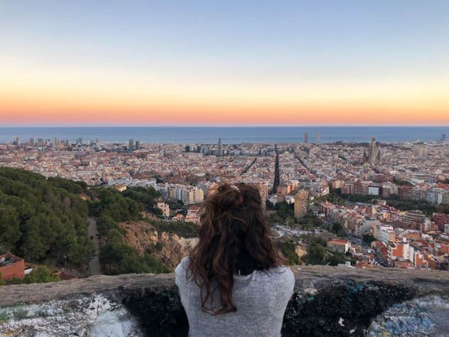 Admiring the sunset from the Carmel bunkers in Barcelona