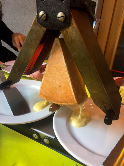 Eating raclette in Chamonix