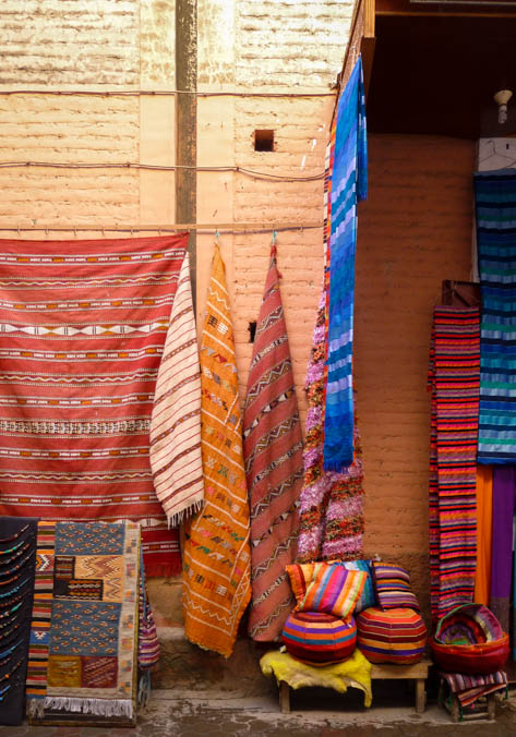 Colorful rugs in a souk