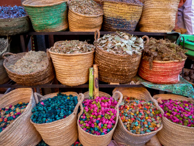 Colorful tea leaves in a Marrakech souk