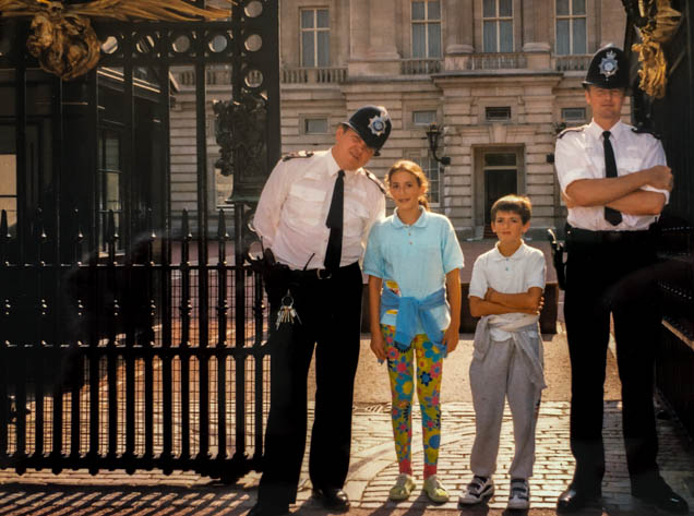 Talking to the guards at Buckingham Palace in the summer of 2000
